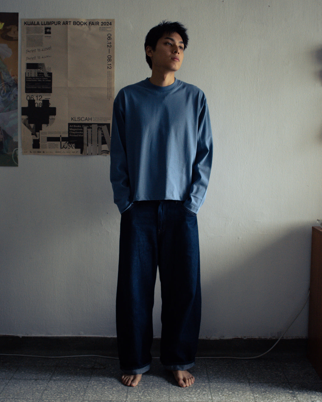 As Boxy L/S Tee Steel Blue