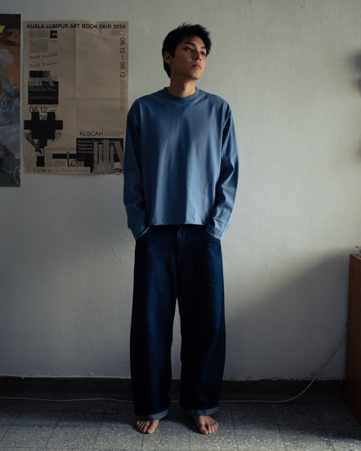 As Boxy L/S Tee Steel Blue